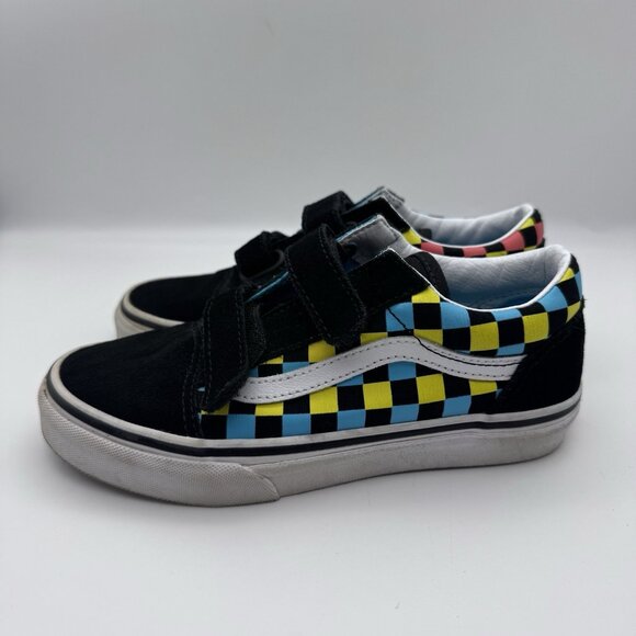 Vans Old Skool Sneakers Neon Glow Checkerboard Skate Shoe EUC | Kids 2 - Picture 5 of 7
